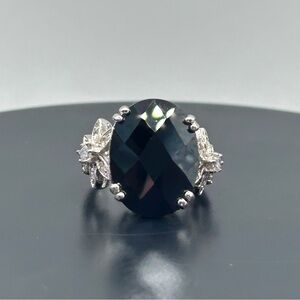 18KGE White Gold Electroplated Black CZ Stone Size 8 Ring